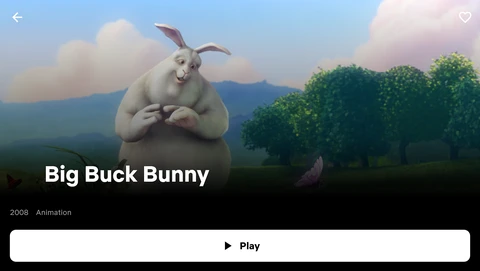 Big Buck Bunny film details and Play control in Velvet